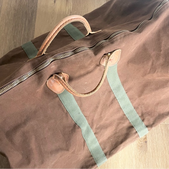 Vintage LL BEAN Brown Canvas Duffle Bag w Leather Trim Large Ivy League Trad 80s - Picture 7 of 11